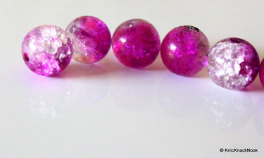 10 mm Purple and Clear Two Tone Crackle Glass Beads x 10